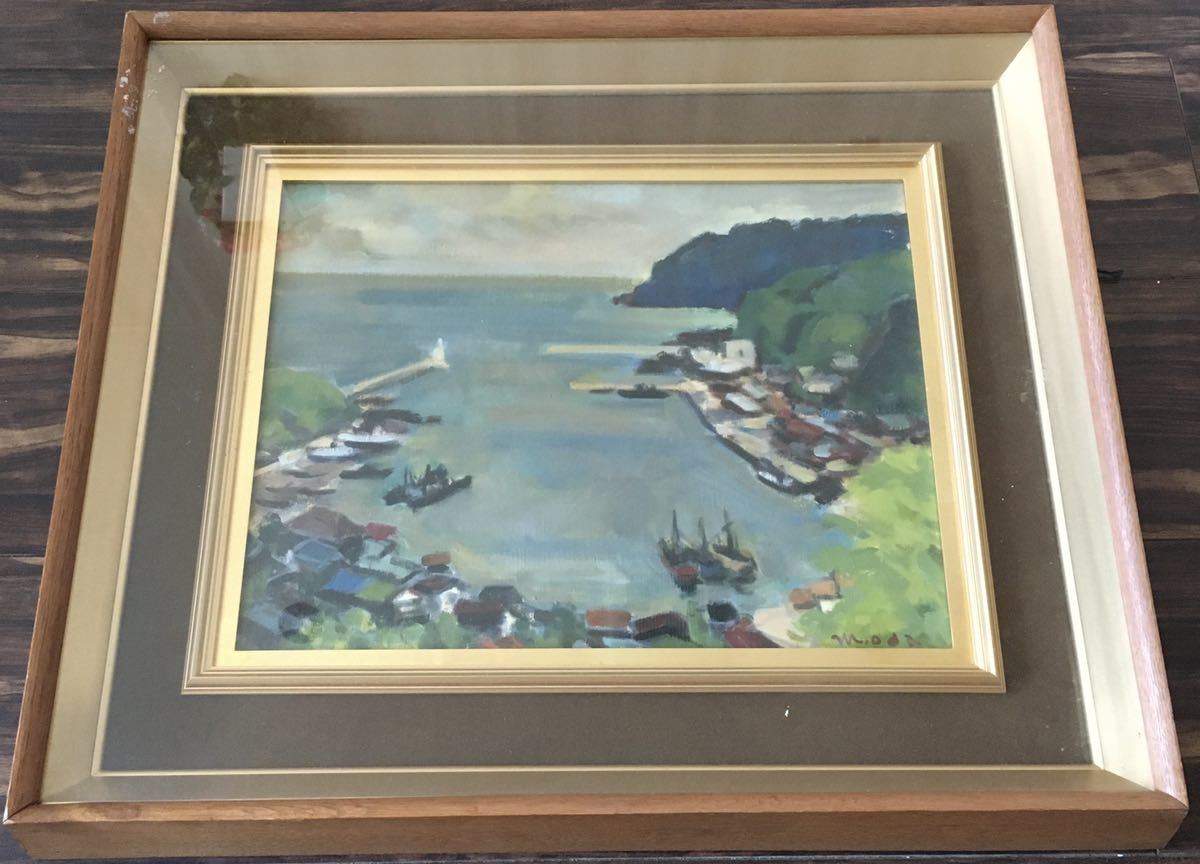 織田 雅嗣「暮色の港 」油彩6号 額装 油絵 風景画 近代美術協会会員(