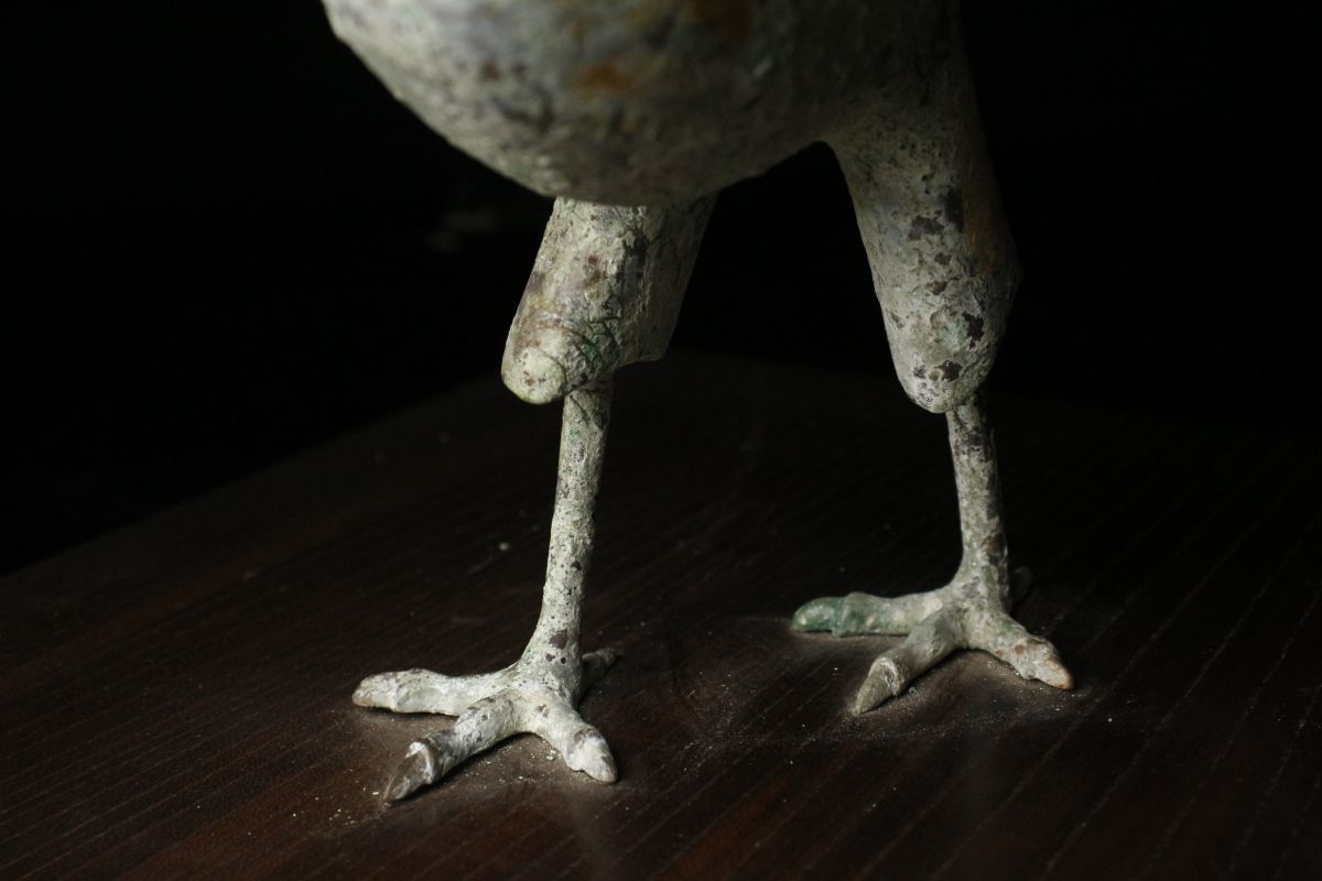 LIG】時代金工師 清富作 青銅塗金銅 古代鳳凰置物 38㎝ 3kg 細密造 共