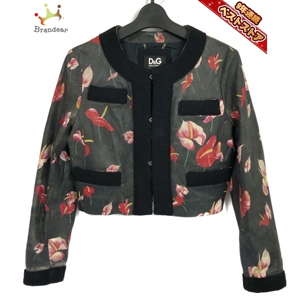 ディーアンドジー D&G ブルゾン サイズ40 M - 黒×レッド×マルチ レディース 長袖/レザー/花柄/春/秋 ジャケット