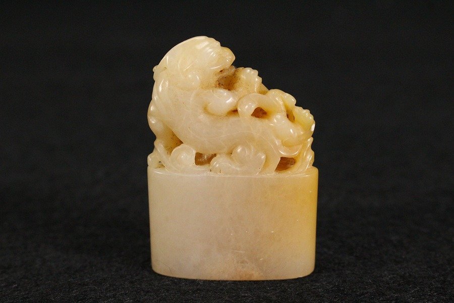 金閣】中国美術 黄砡石 刻 獅子 印材 高4.5cm 旧家蔵出(LB970) 獅子