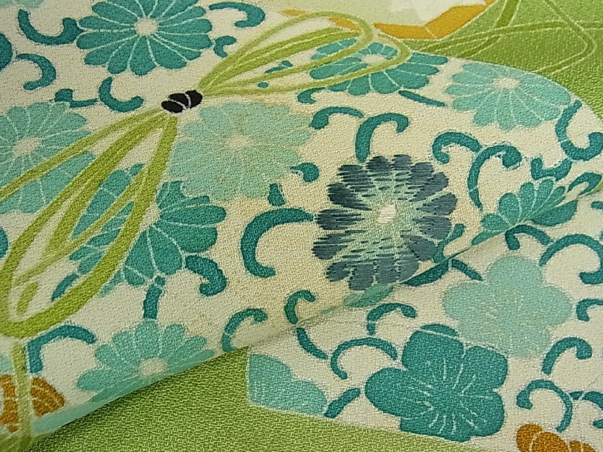 平和屋着物□付下げ 反物 刺繍 文箱花唐草文 暈し染め 丹後ちりめん 