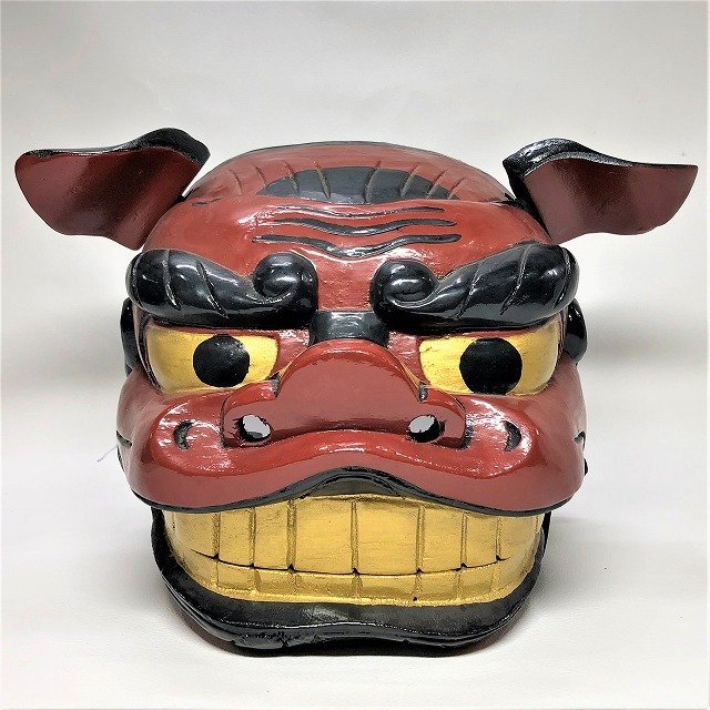 獅子頭 獅子舞 赤獅子 シーサー 能面 木彫 魔除け 縁起物 時代物 古