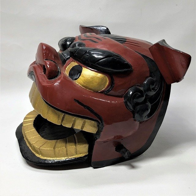 獅子頭 獅子舞 赤獅子 シーサー 能面 木彫 魔除け 縁起物 時代物 古