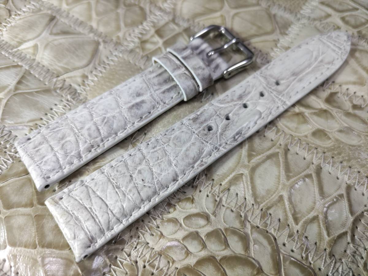 送料無料 本物クロコダイル 20mm 白グレー 上質ワニ革 腕時計用ベルト