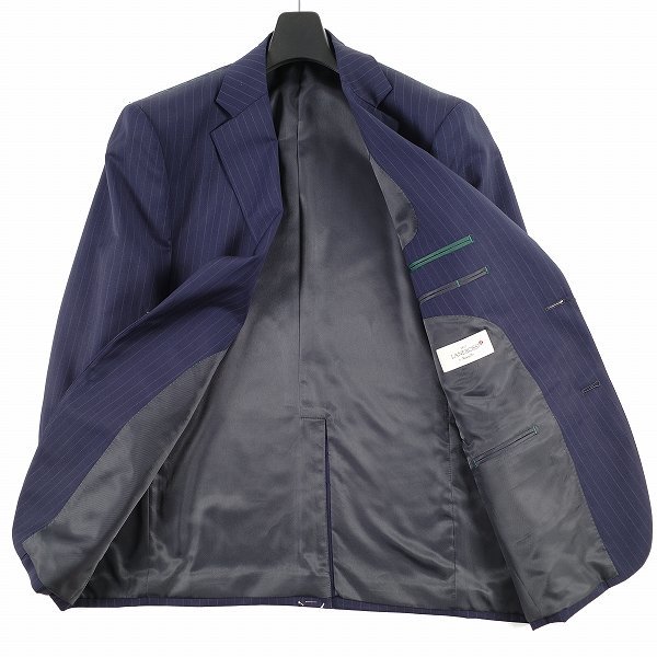 新品1円～★定価8万 イタリア生地 LANEROSSI ラネロッシ マルゾット ウール毛 ストライプ二つ釦スーツ 96AB5 総裏 ワンタック 紺◆7131◆ イタリア生地 LANEROSSI by ストライプスーツ 90A4 0