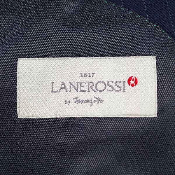 新品1円～★定価8万 イタリア生地 LANEROSSI ラネロッシ マルゾット ウール毛 ストライプ二つ釦スーツ 96AB5 総裏 ワンタック 紺◆7131◆ イタリア生地 LANEROSSI by ストライプスーツ 90A4 0