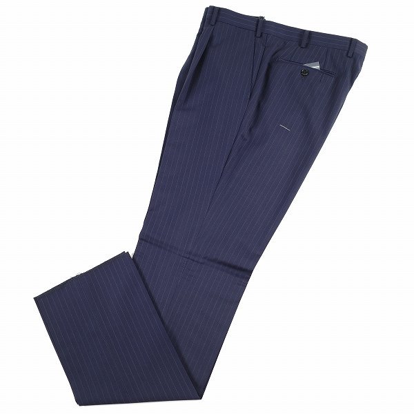 新品1円～★定価8万 イタリア生地 LANEROSSI ラネロッシ マルゾット ウール毛 ストライプ二つ釦スーツ 96AB5 総裏 ワンタック 紺◆7131◆ イタリア生地 LANEROSSI by ストライプスーツ 90A4 0