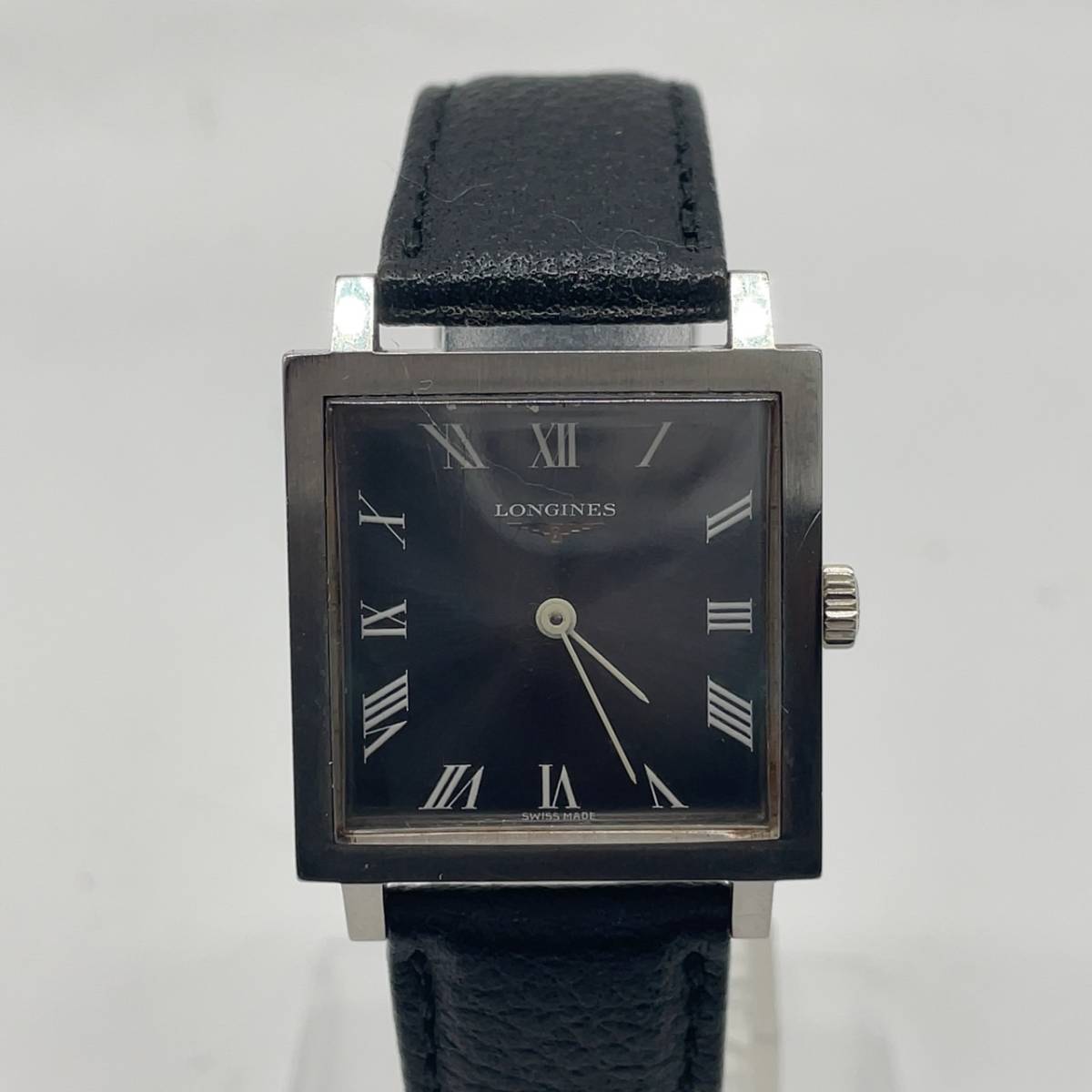 8816/LONGINES 16305602 手巻き革ベルト 黒 ブラック 動作確認腕時計 