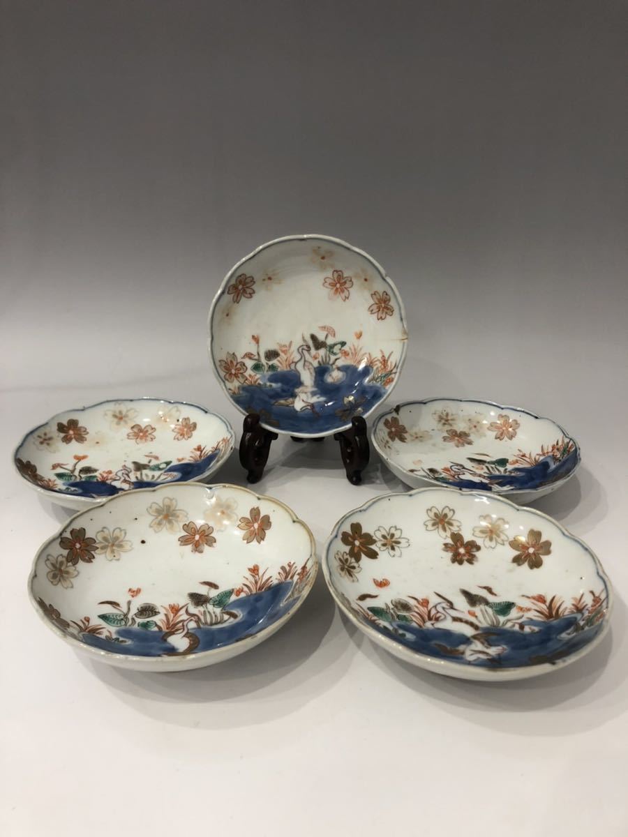 美品】陶峰作 桜と波文様 輪花皿 中皿 5枚セット 未使用品 Yahoo