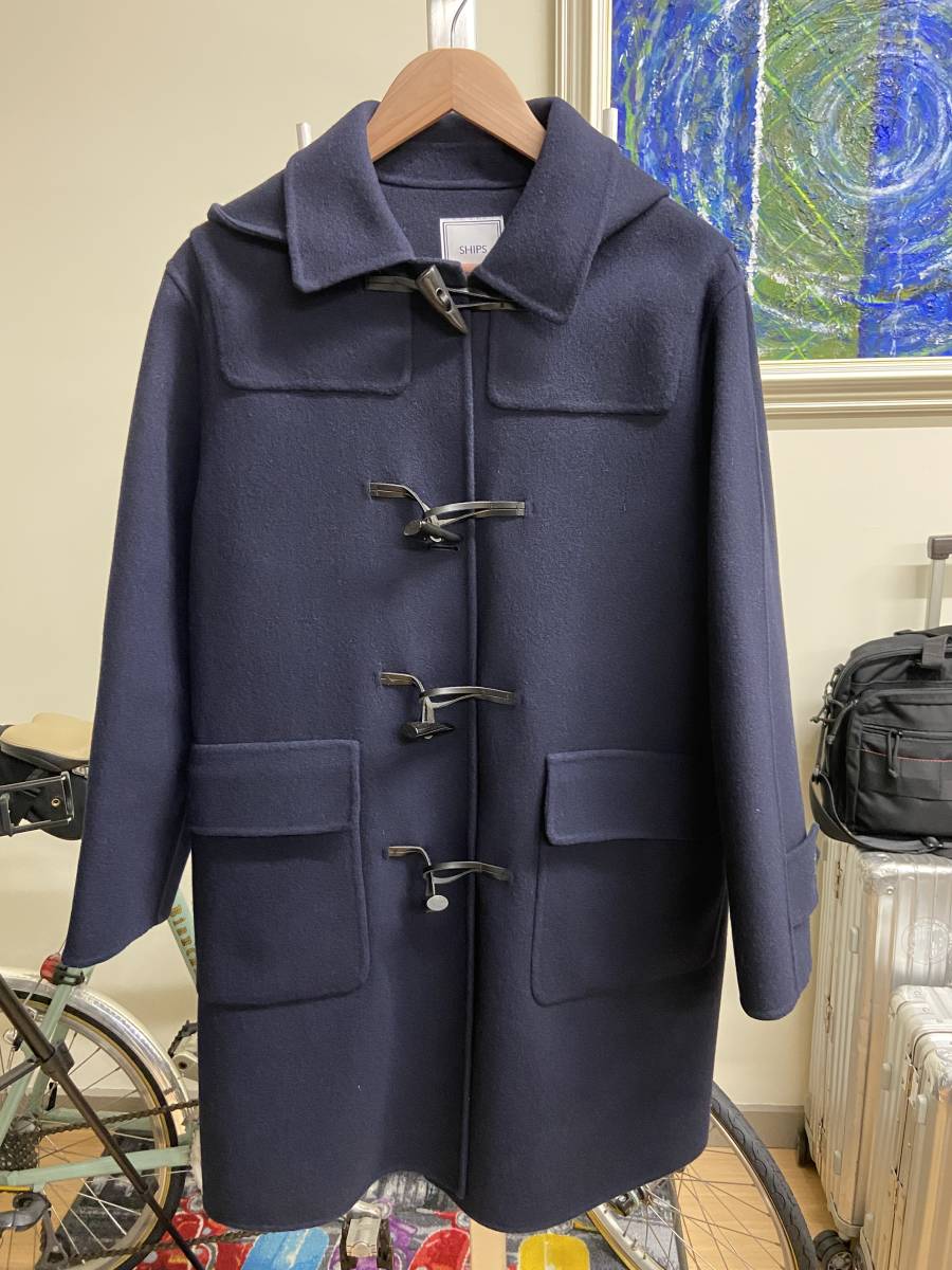 【美品】SHIPS ダブルフェイスメルトン ダッフルコート スーパー100S SHIPS ダブルフェイスメルトン ダッフルコート Sサイズ NAVY