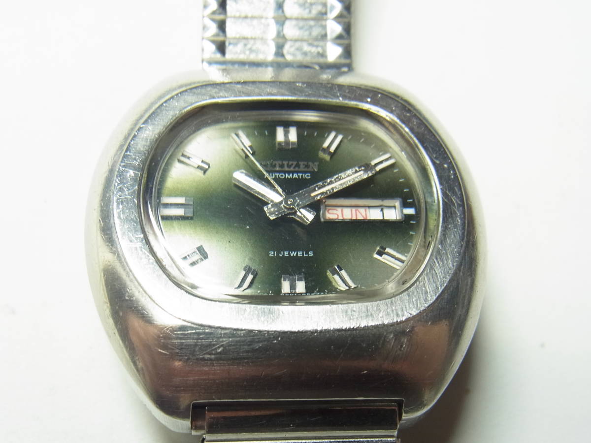 2212 CITIZEN 自動巻 グリーン 6501 21J 手巻付 動作品 シチズン 9面