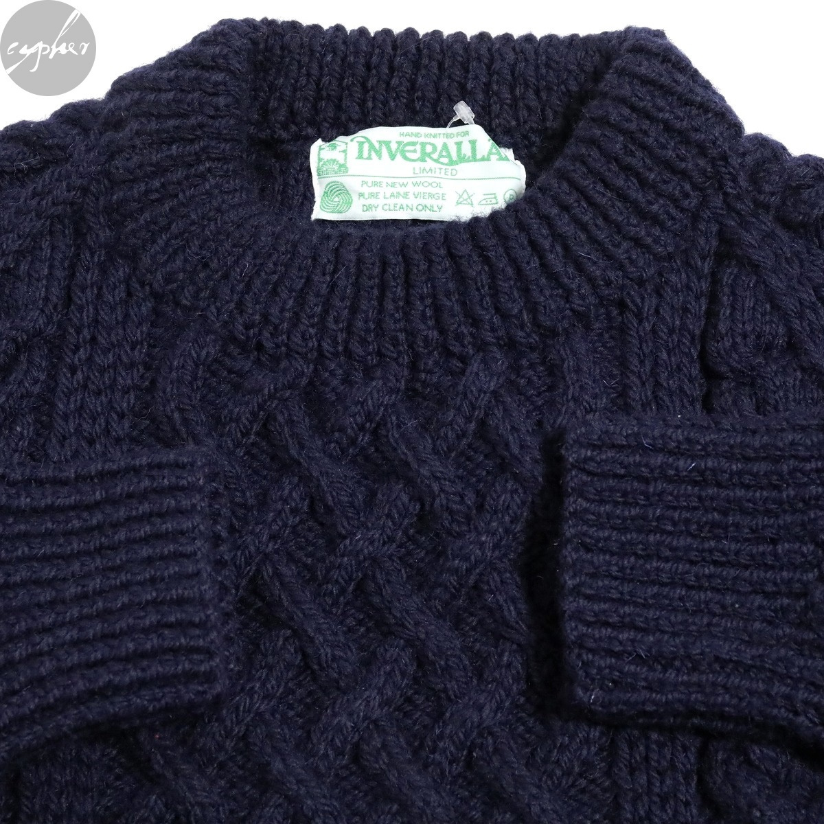 42 新品 INVERALLAN 1A クルーネック ウール ニット セーター ネイビー 