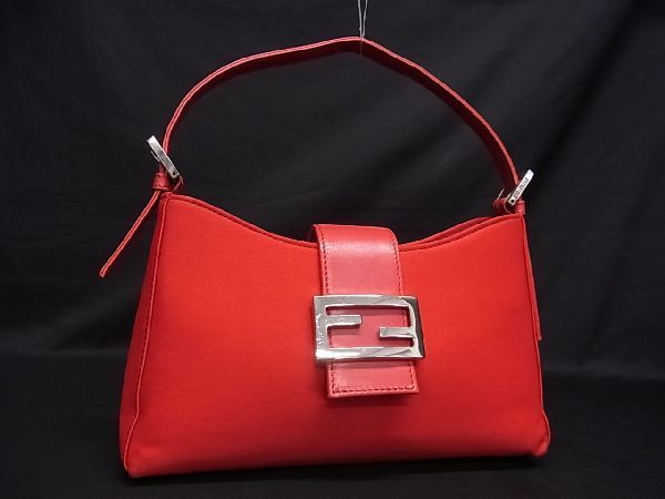1円 ■美品■ FENDI フェンディ マンマバケット コットンジャージー ワンショルダー ハンドバッグ 肩掛け レディース レッド系 AF6590jz