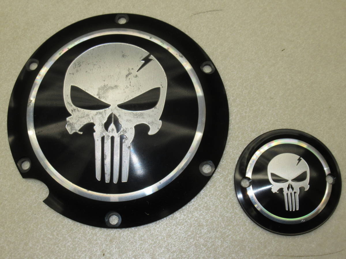 全国送料無料！ハーレーダビッドソン XL 883 1200 スポーツスター(2004～2017)用CNC ダービーカバー＋タイマーカバーセット中古品 ドクロ