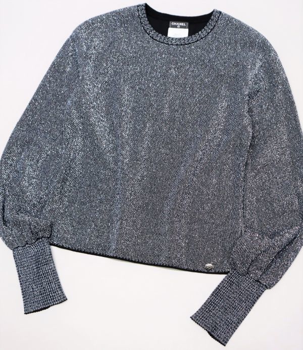 良品 国内正規品 CHANEL シャネル P50444 ココマーク CC ロゴ ラメ トップス 袖ジップアップ 36 イタリア製