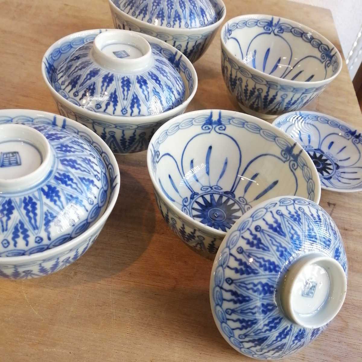 伊万里 茶碗 蓋茶碗 染め付け 染付 古伊万里 蓋付 茶碗 骨董