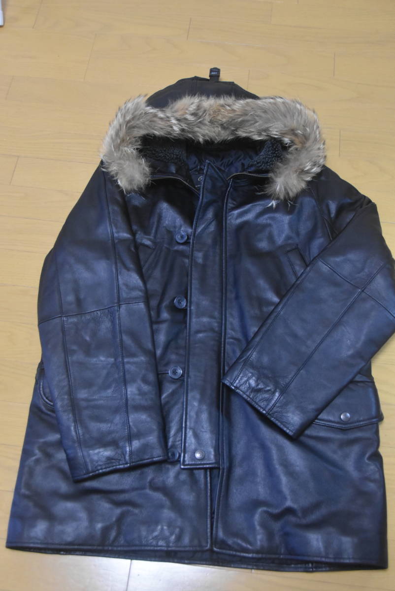 OPPULENT　高級シープレザーフードコート　ファー襟コヨーテ取り外し　サイズM　未使用品美品　裏キルティング加工　柔らかく暖かい