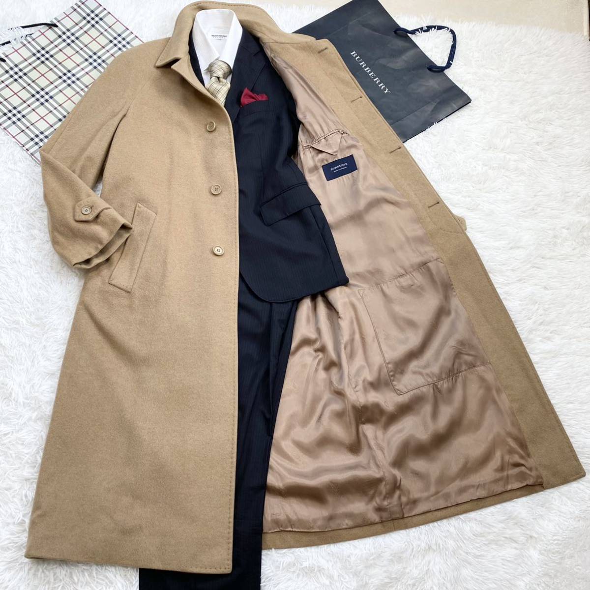 【極美品】Burberrys ベージュ ウールコート ☆超最高級!37万超♪ 英国製【美品】バーバリー ☆裏地 ホースマーク柄