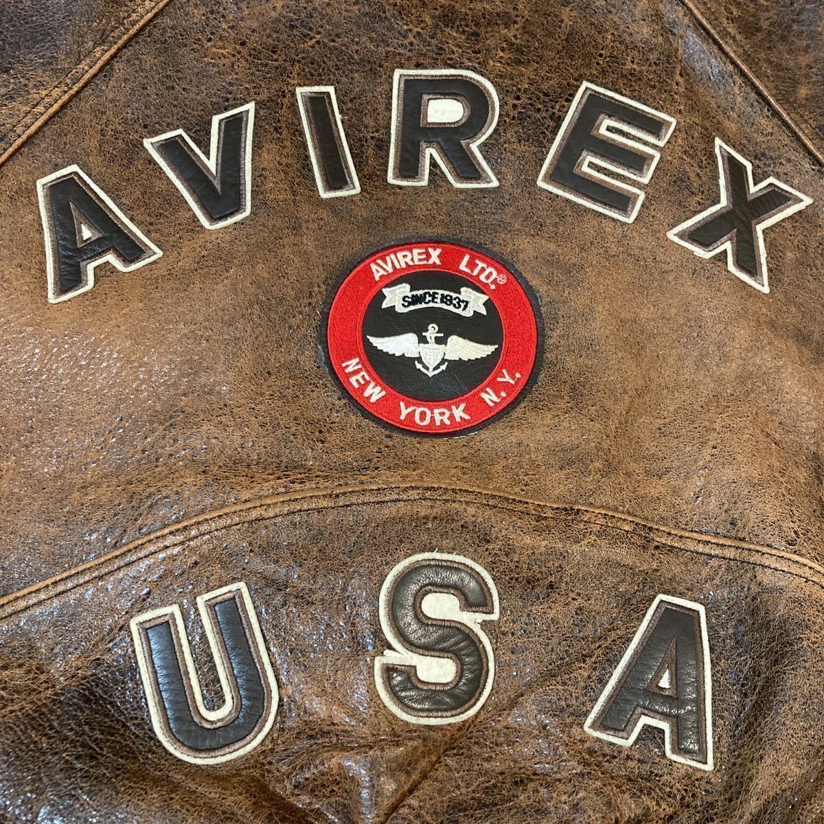 1円〜 アヴィレックス AVIREX オールレザースタジャン ブラウン 茶色 