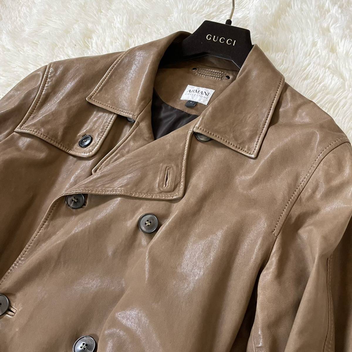 アルマーニ 『贅の極み』ARMANI COLLEZIONI ラムレザー トレンチコート 