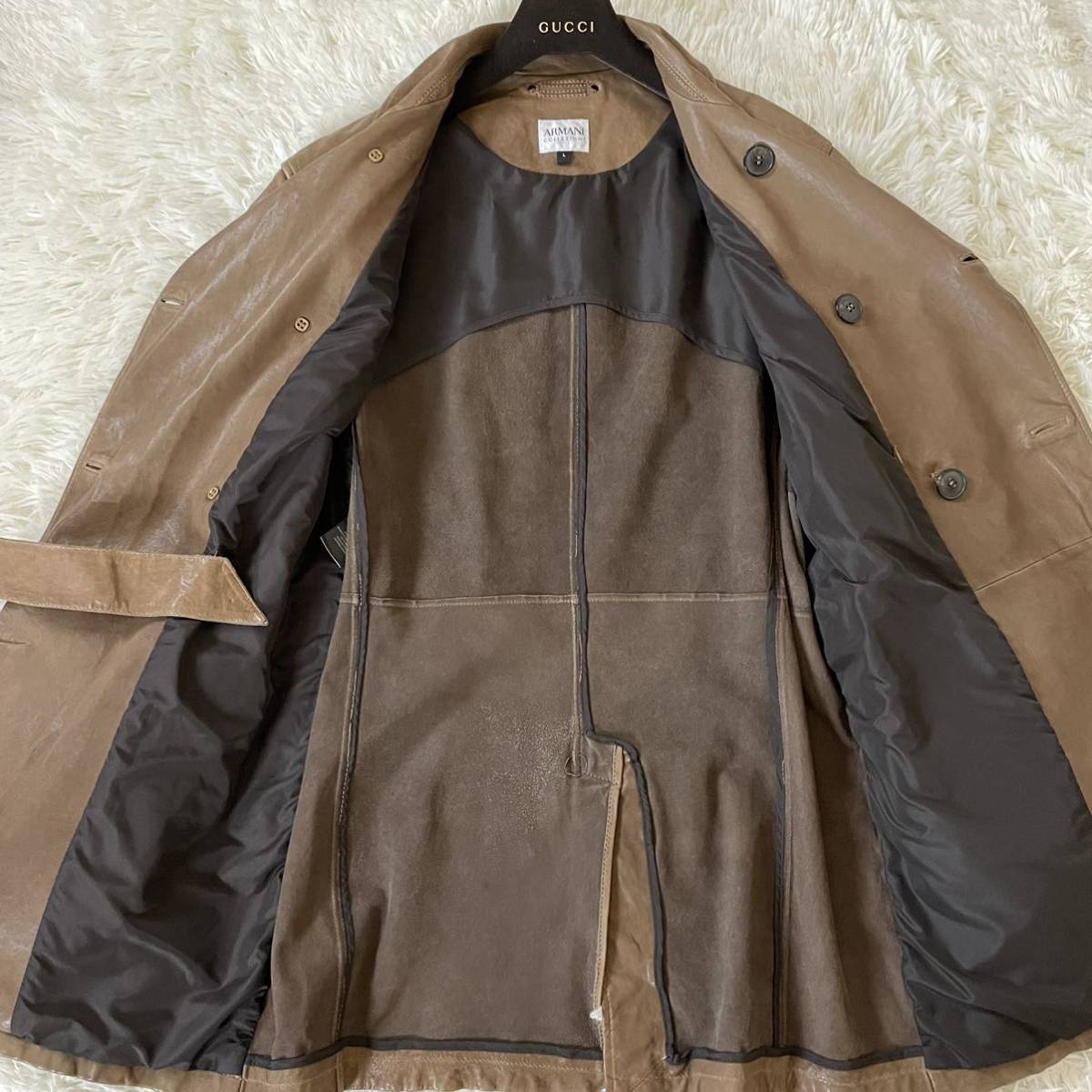 アルマーニ 『贅の極み』ARMANI COLLEZIONI ラムレザー トレンチコート 