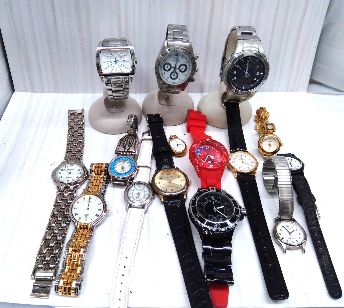 ジャンク CASIO カシオ DIESEL D＆G recipe D'AMOS Lamueなど 腕時計 15点 まとめ売り