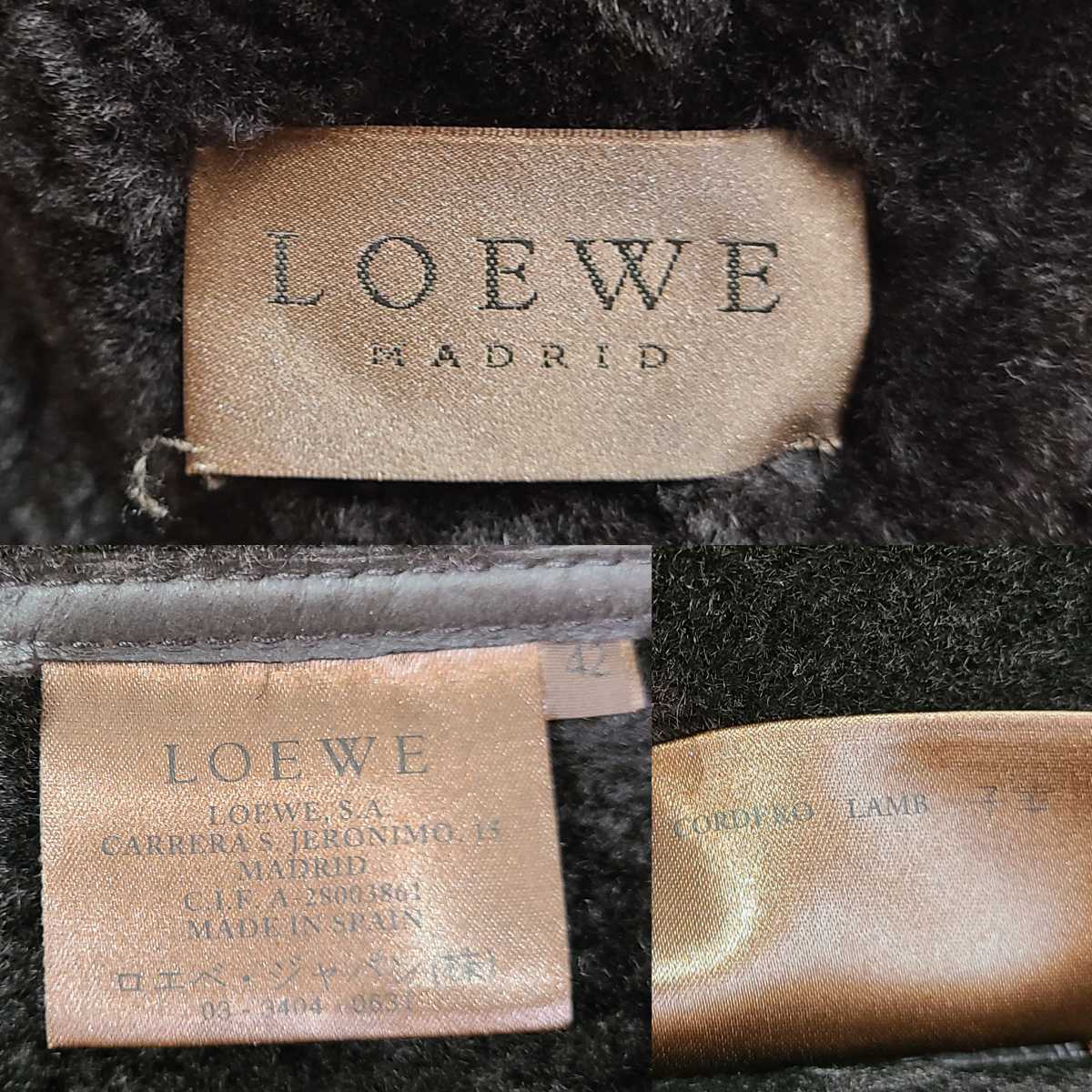 10☆ LOEWE ロエベ ムートン 革ジャケットコート 子羊革 レザー ダーク 