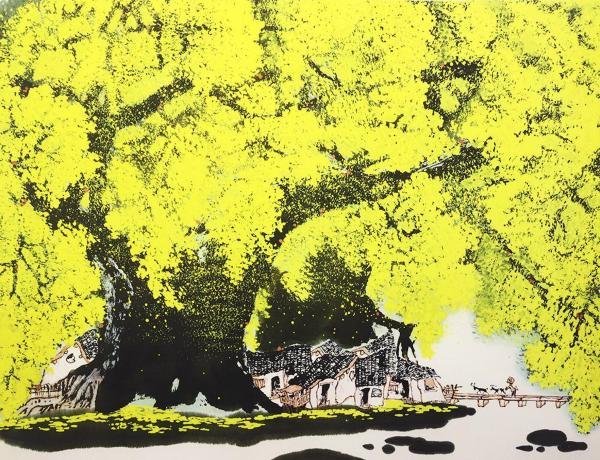 真作】【WISH】張歩 チャンプー ZhangBu「豫南金秋」リトグラフ 約30号