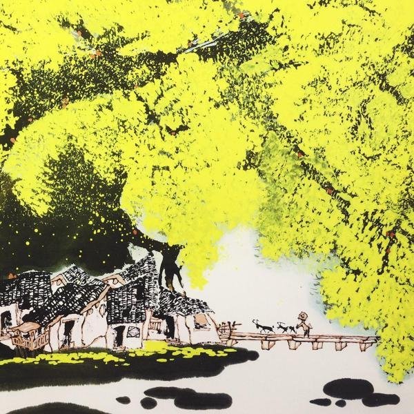 真作】【WISH】張歩 チャンプー ZhangBu「豫南金秋」リトグラフ 約30号