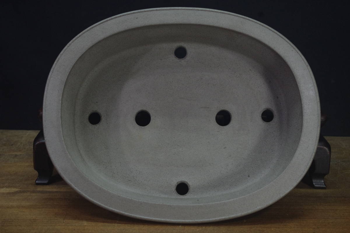 ☆盆栽日和☆ 和鉢 【久田佳山】 外縁下帯楕円鉢 40.3