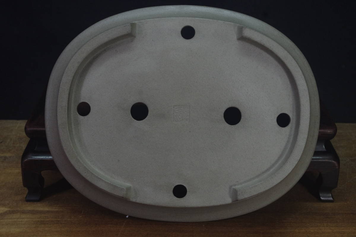 ☆盆栽日和☆ 和鉢 【久田佳山】 外縁下帯楕円鉢 40.3