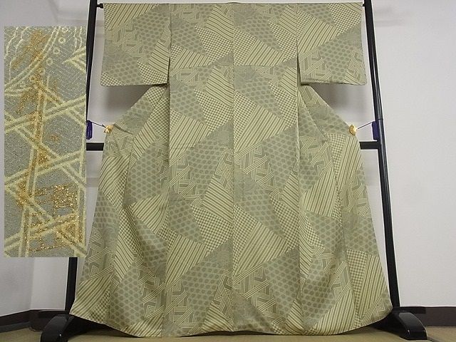 着物屋こころ■極上　染色作家　斉藤三才　小紋　割付吉祥花文　着丈163cm　裄丈64.5cm　正絹　逸品　B-fe3887