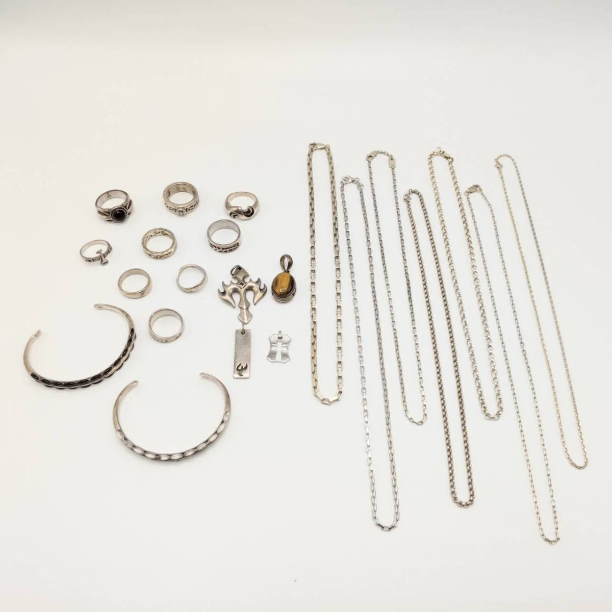 No.8878 ★1円～【アクセサリーまとめ】 メンズアクセサリー まとめ シルバー 925 総量201ｇ ブレスレット リング 指輪 チェーン 他 現状品