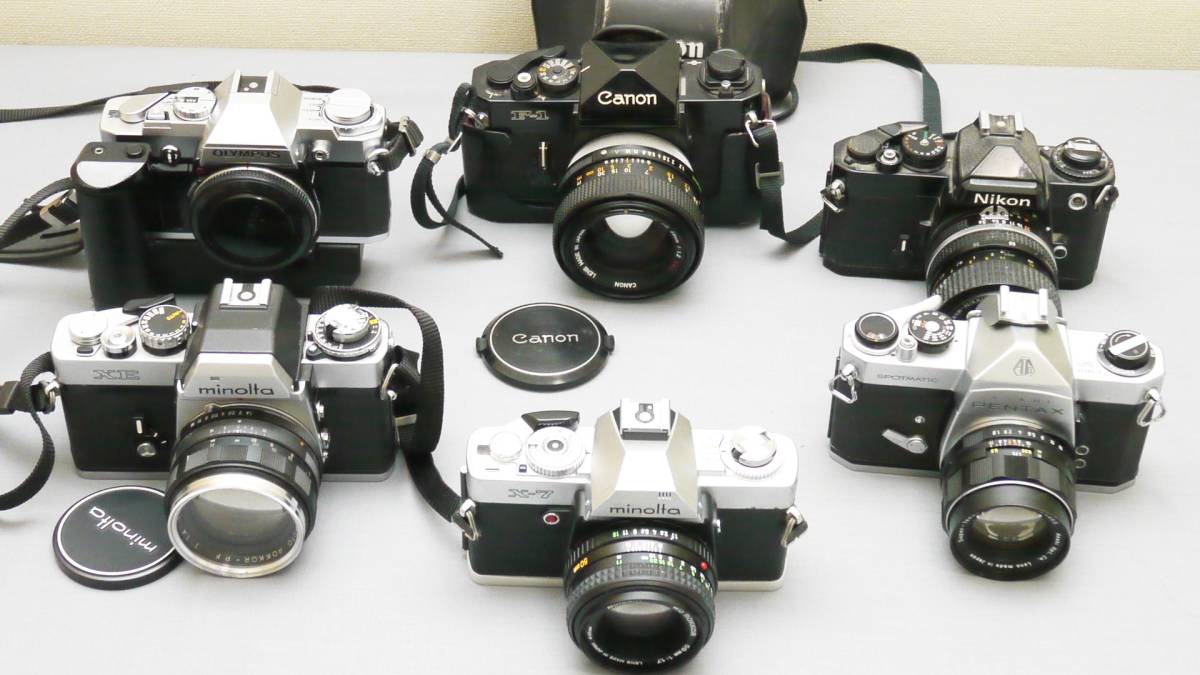ジャンク品　フィルムカメラ　Canon F1 など16点 Canon F-1など一眼フィルムカメラ＆レンズの6台ジャンクまとめ。 一眼
