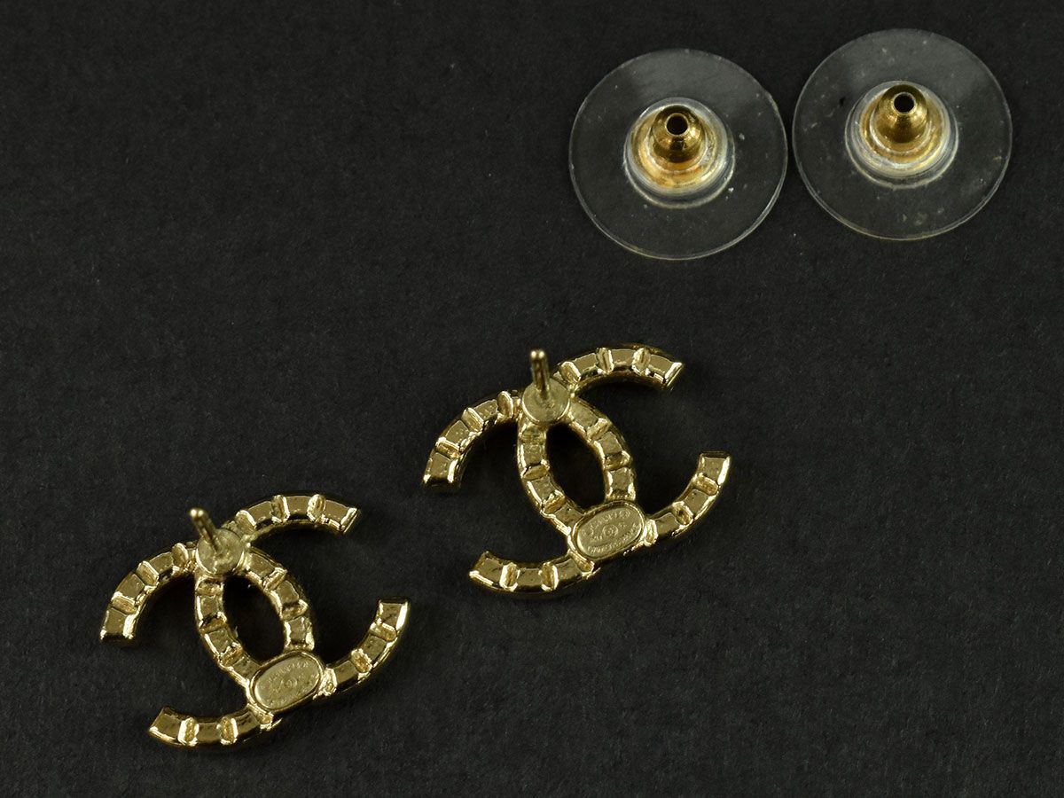 139269〇美品 CHANEL シャネル ココマーク ピアス A17C GP シャンパン 