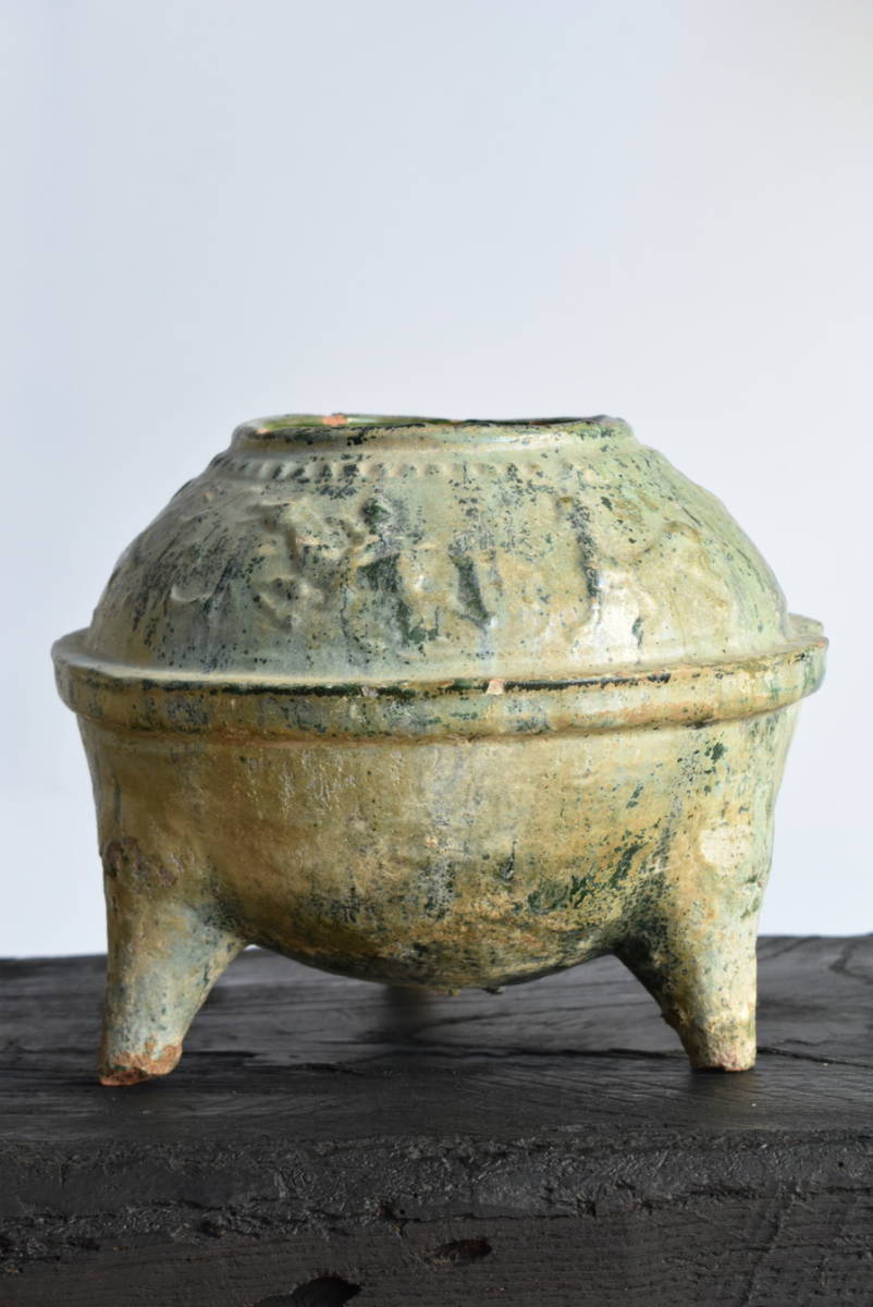 漢時代 緑釉三足壺】獣足 発掘 唐物 中国古玩骨董 検：緑釉奩三足穀倉