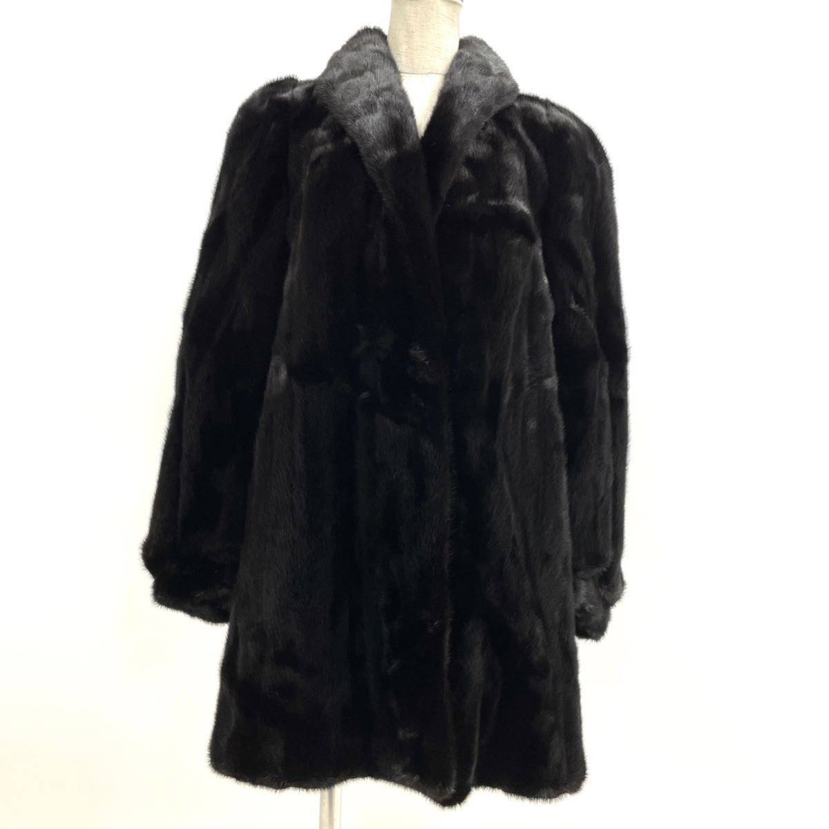 【七福】fk1239 GRES セミロングコート デザインコート ミンクコート ブラックミンク 貂皮 mink身丈 約 80cm