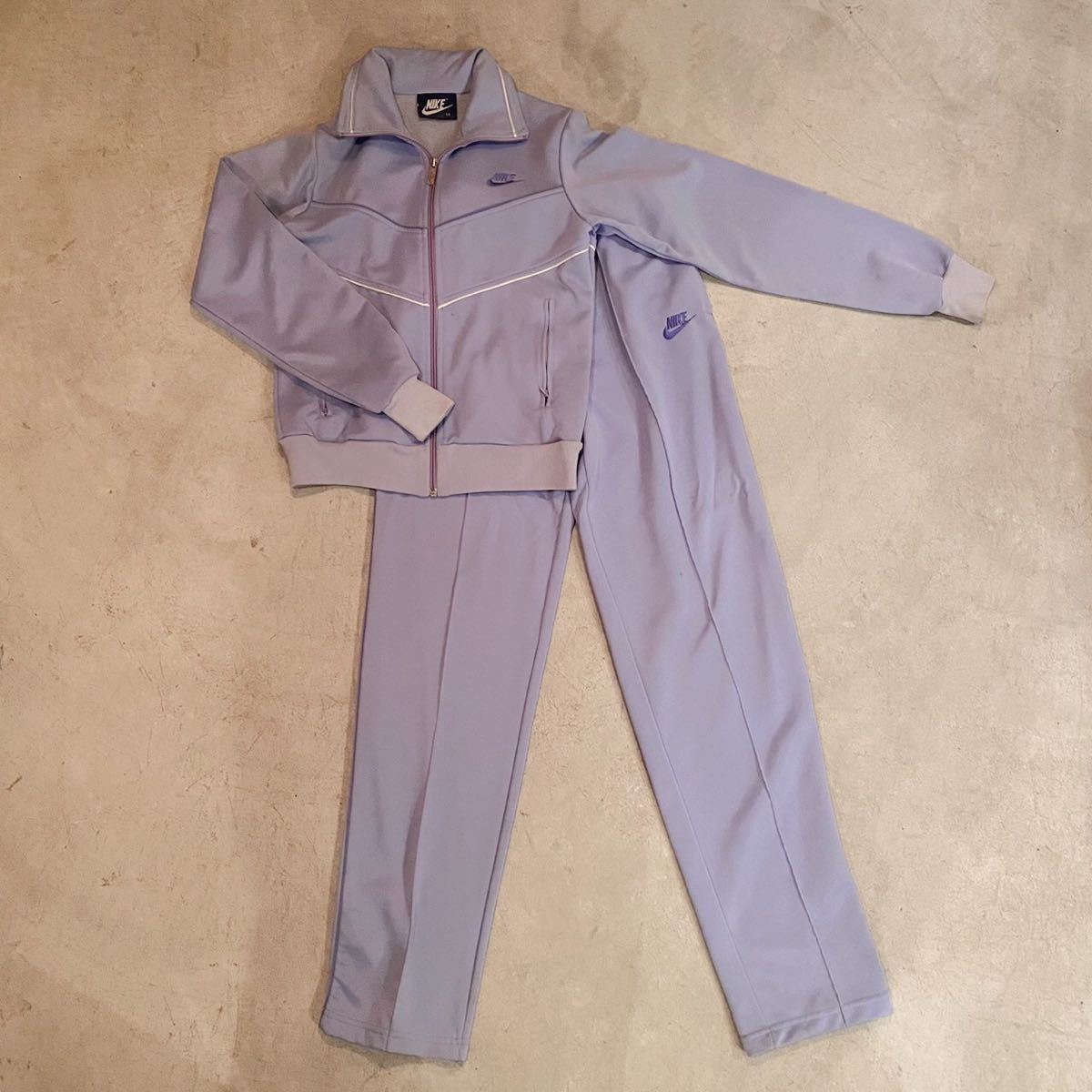 ナイキ NIKE ビンテージ 80s ジャージ セットアップ M ロゴ刺繍 上下セット メンズ レディース 紺タグ レトロ ストリート 青 ブルー グレー