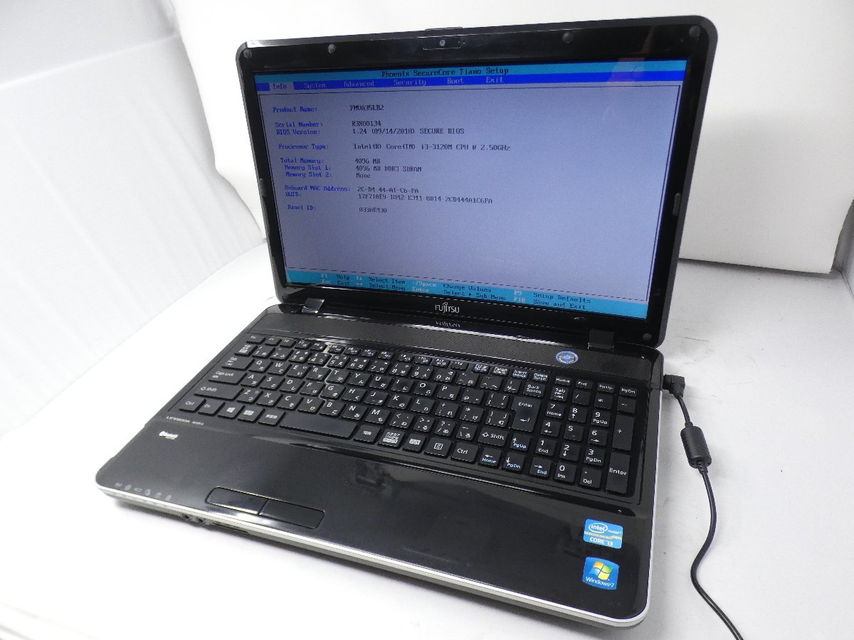 ☆FUJITSU☆FMVA35LB2☆Core i3 3120M☆メモリ4GB☆BIOS起動OK☆15.6