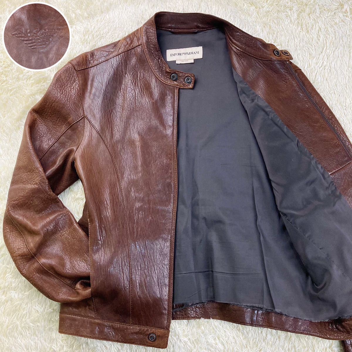 希少 EMPORIO ARMANI レザージャケット 50 ブラウン アルマーニ 幻のLL 