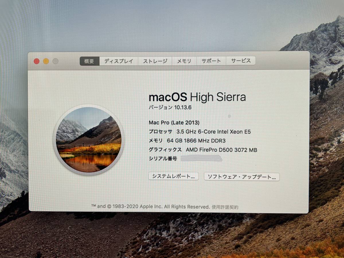 ☆APPLE Mac Pro， Late 2013 ☆Xeon E5 3.5GHz 6コ/64GB/PCIe SSD