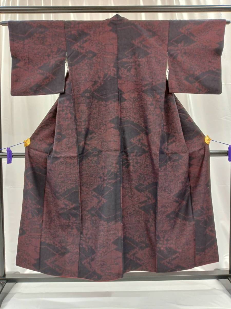 alter】紬 本場結城紬 植物模様 証紙付き a-135 重要無形文化財 100亀甲