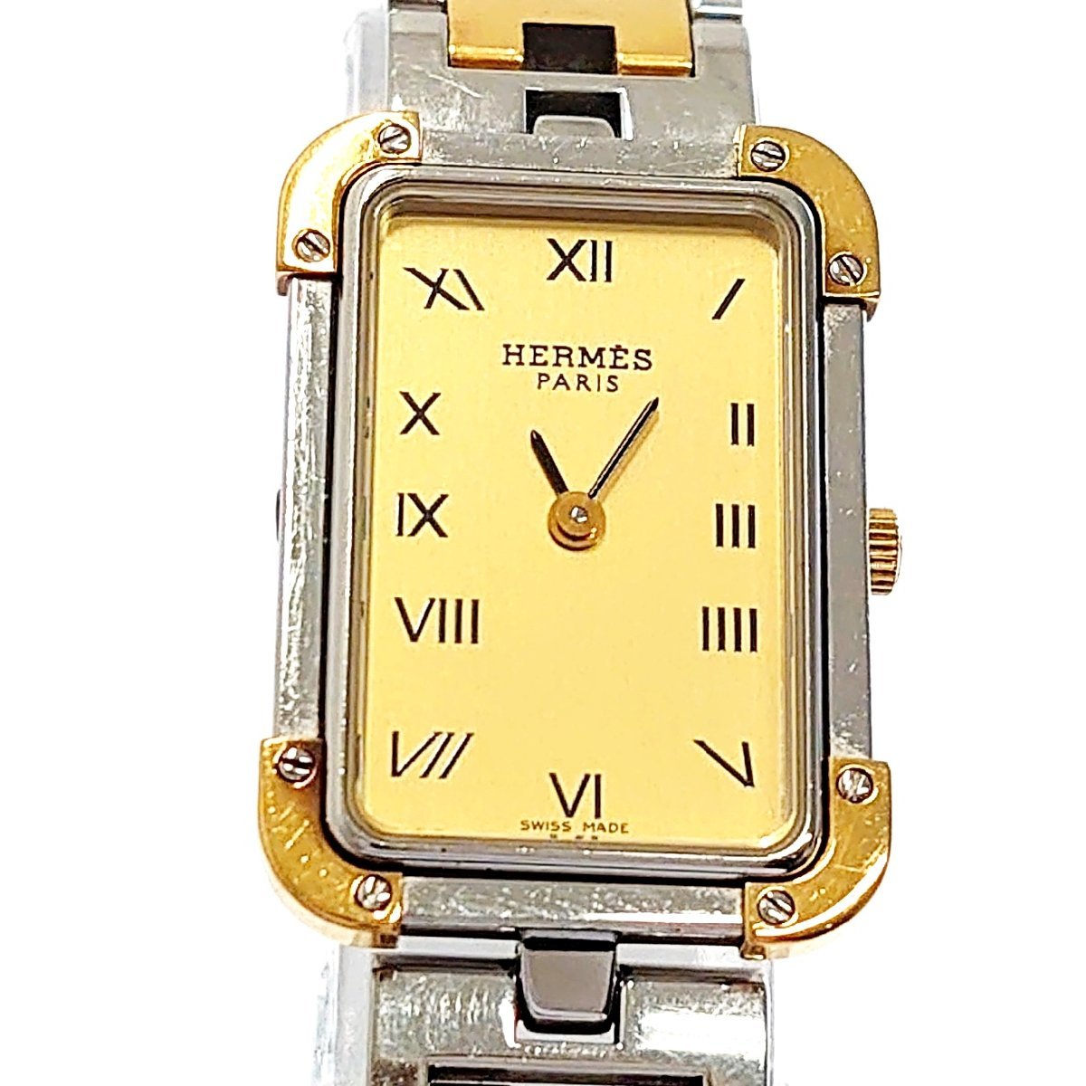 【良品】 HERMES エルメス CR1.220 クロアジュール SS/GP クオーツ レディース 147521 腕時計