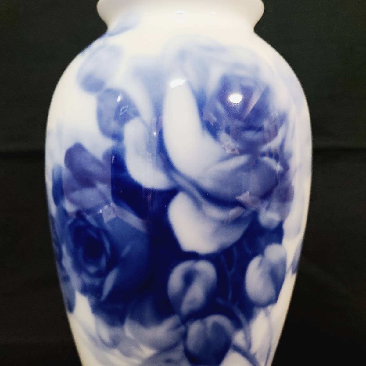 大倉陶園 ブルーローズ 花瓶 28cm 金彩 岡染 フラワーベース 花生け