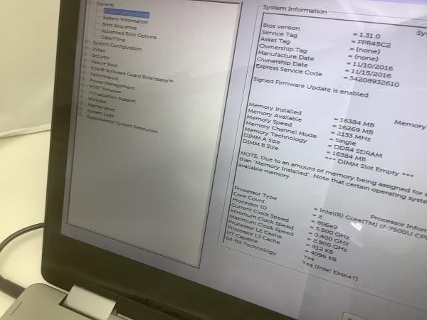 ジャンク!DELL Inspiron 13-7378○Core i7 7500U 2.7G 16G 512G SSD
