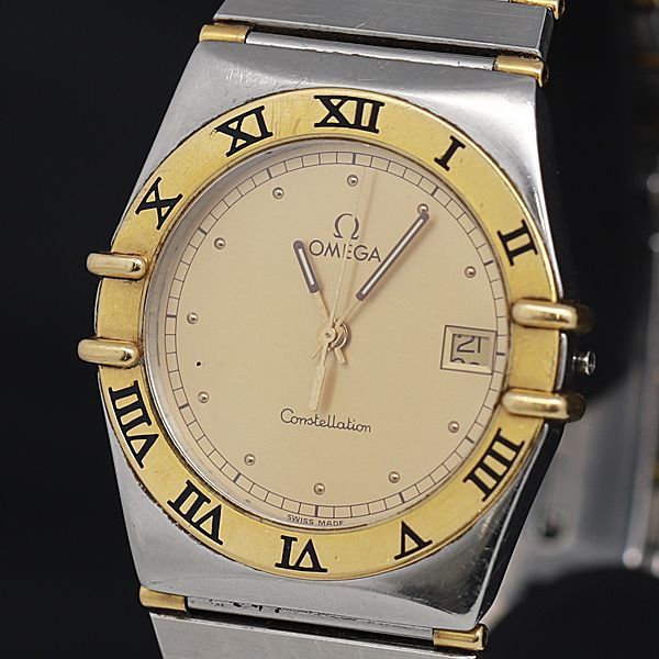 1円 オメガ コンステレーション YG×SS ハーフバー デイト 1448/431.6 QZ ゴールド文字盤 メンズ腕時計 KOR 0983400