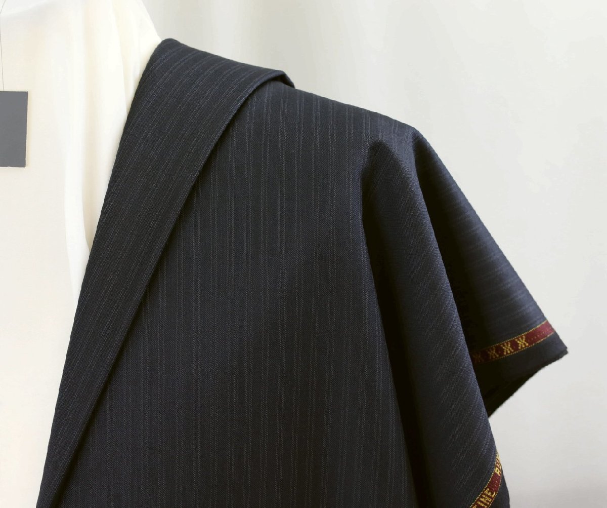 ■ゼニア・スミズーラオーダー専用生地「エレクタ」美しい艶の濃いめブルーグレー・シャドーストライプ風。織マーク２枚付き・長さ3.5m