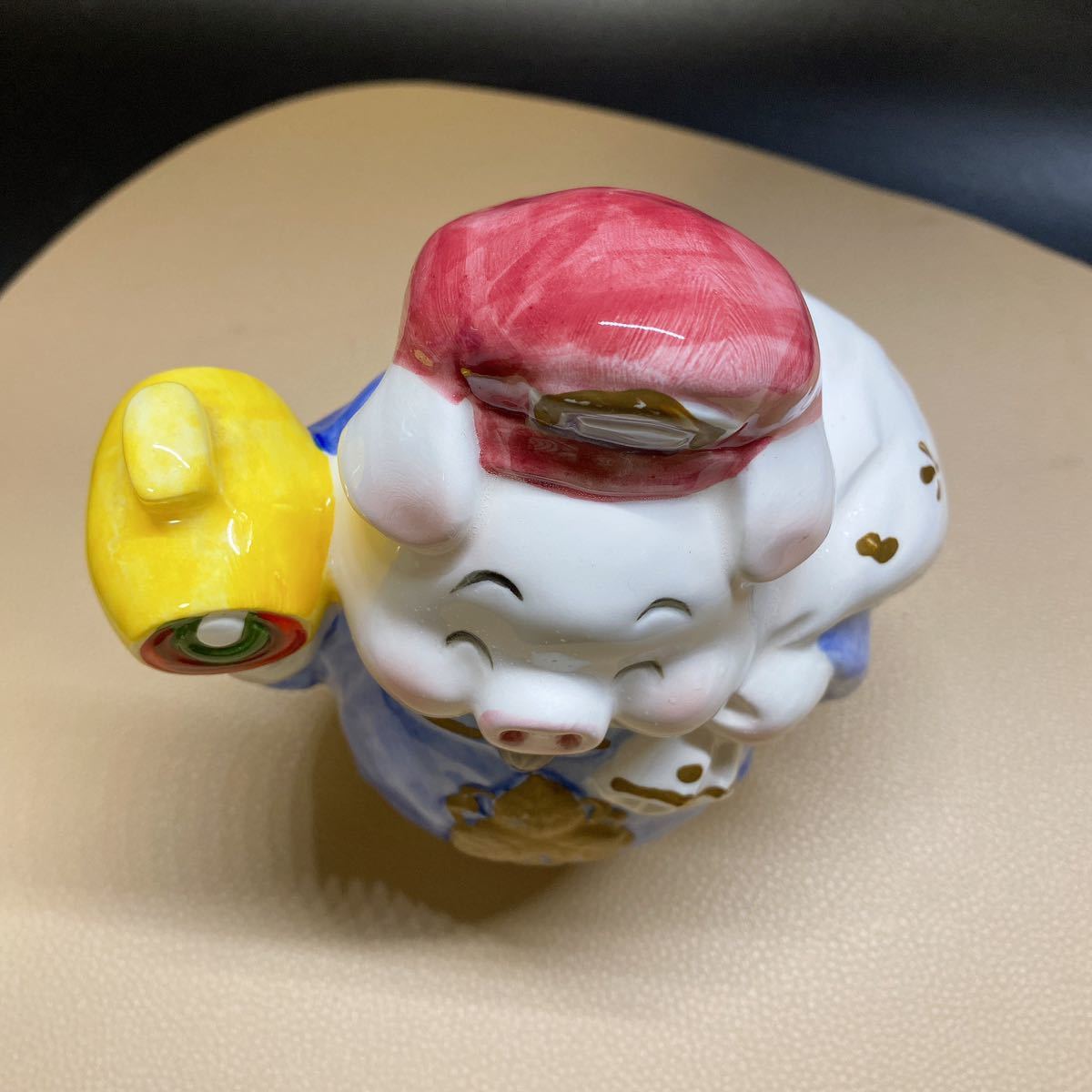 七福神　福禄寿（ふくろくじゅ）陶器置物　瀬戸　加藤進（号信人）作　高さ42cm 加藤工芸 七福神 豚 ブタ 貯金箱 大黒天 開運 陶器 縁起物 激レア