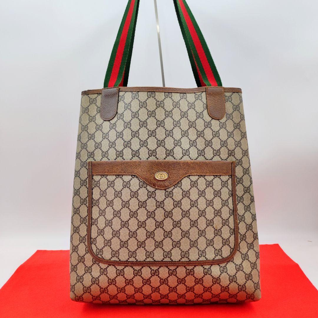 美品 グッチ GUCCI オールドグッチ シェリーライン トートバッグ