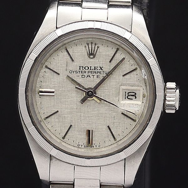 1円 稼働 良品 ロレックス AT/自動巻 6919 オイスターパーペチュアルデイト シルバー文字盤 レディース腕時計 6453810◇